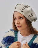 ALPACA BERET WHITE BROWN