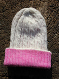 HANDMADE UNDYED BABY ALPACA BEANIE WHITE AND PINK